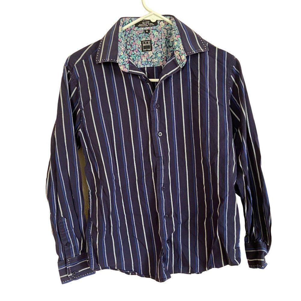 Ike Behar Womens Long Sleeve Button-Up Shirt Size 16 100% Cotton Blue Striped